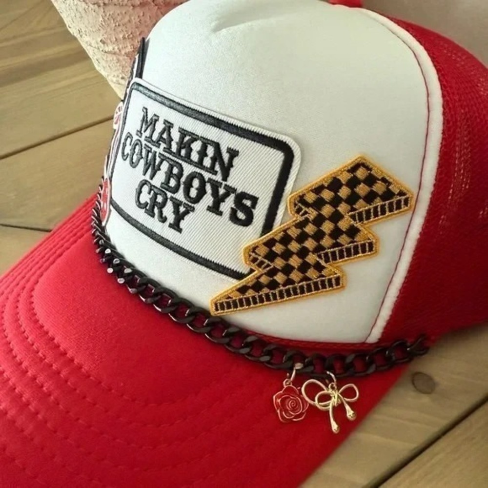 Otto Makin Cowboys Cry Custom Trucker Hat Men OSFM Red White Patch Snapback - Picture 3 of 4